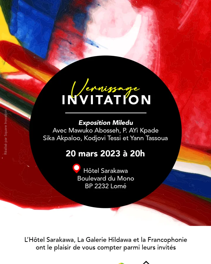 Affiche du vernissage de l'exposition Miledu à l'Hôtel Sarakawa, 2023