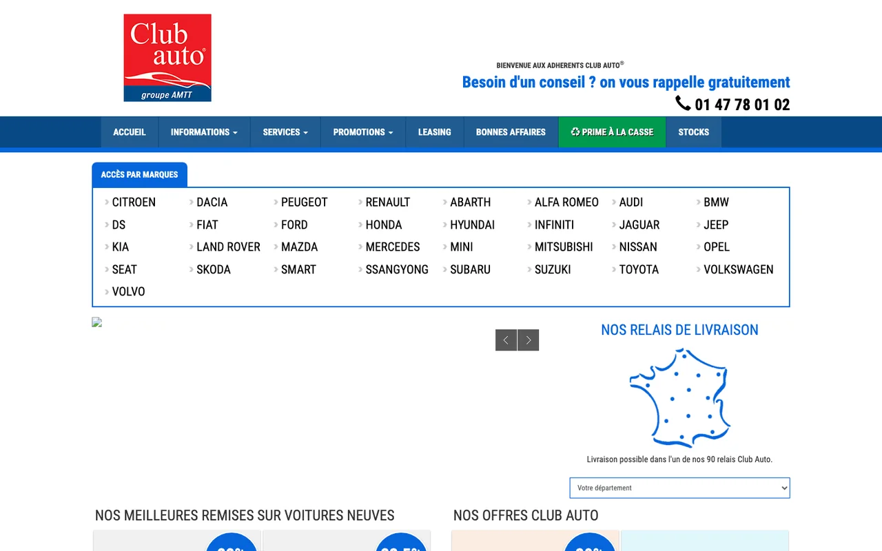 Page d'accueil de Club Auto en 2019